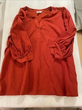 Time and Tru Rust Red Textured Henley Tunic